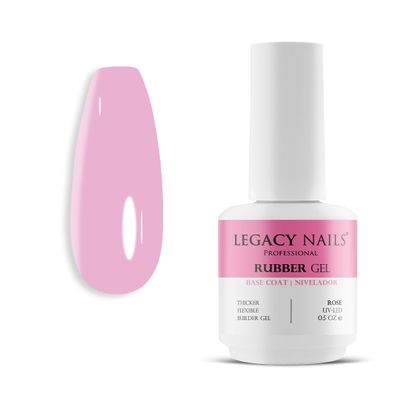 LEGACY NAILS Professional Rubber Gel Base-Coat 0.5 fl oz. Nivelador UV-LED Full Coverage Elastic Thick Flexible Gel Base Coat Builder (ROSE)