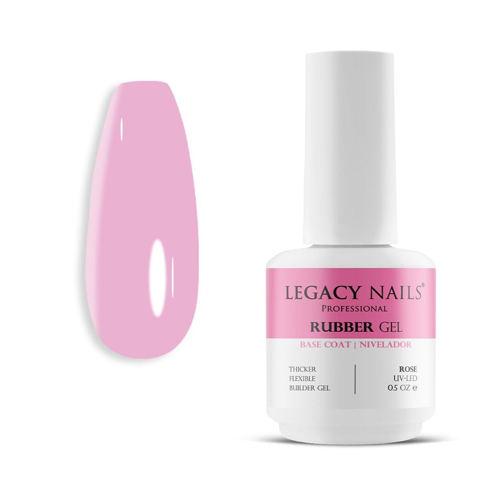 LEGACY NAILS Professional Rubber Gel Base-Coat 0.5 fl oz. Nivelador UV-LED Full Coverage Elastic Thick Flexible Gel Base Coat Builder (ROSE)