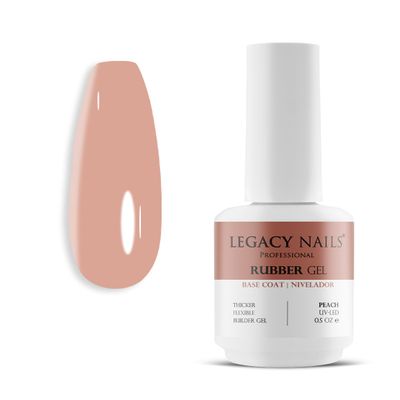 LEGACY NAILS Professional Rubber Gel Base-Coat 0.5 fl oz. Nivelador UV-LED Full Coverage Elastic Thick Flexible Gel Base Coat Builder (PEACH)