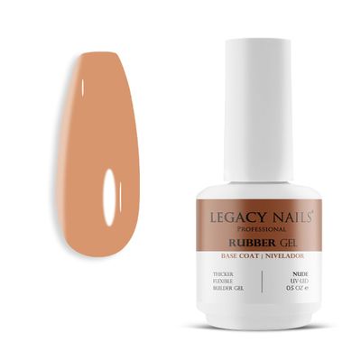 LEGACY NAILS Professional Rubber Gel Base-Coat 0.5 fl oz. Nivelador UV-LED Full Coverage Elastic Thick Flexible Gel Base Coat Builder (NUDE)