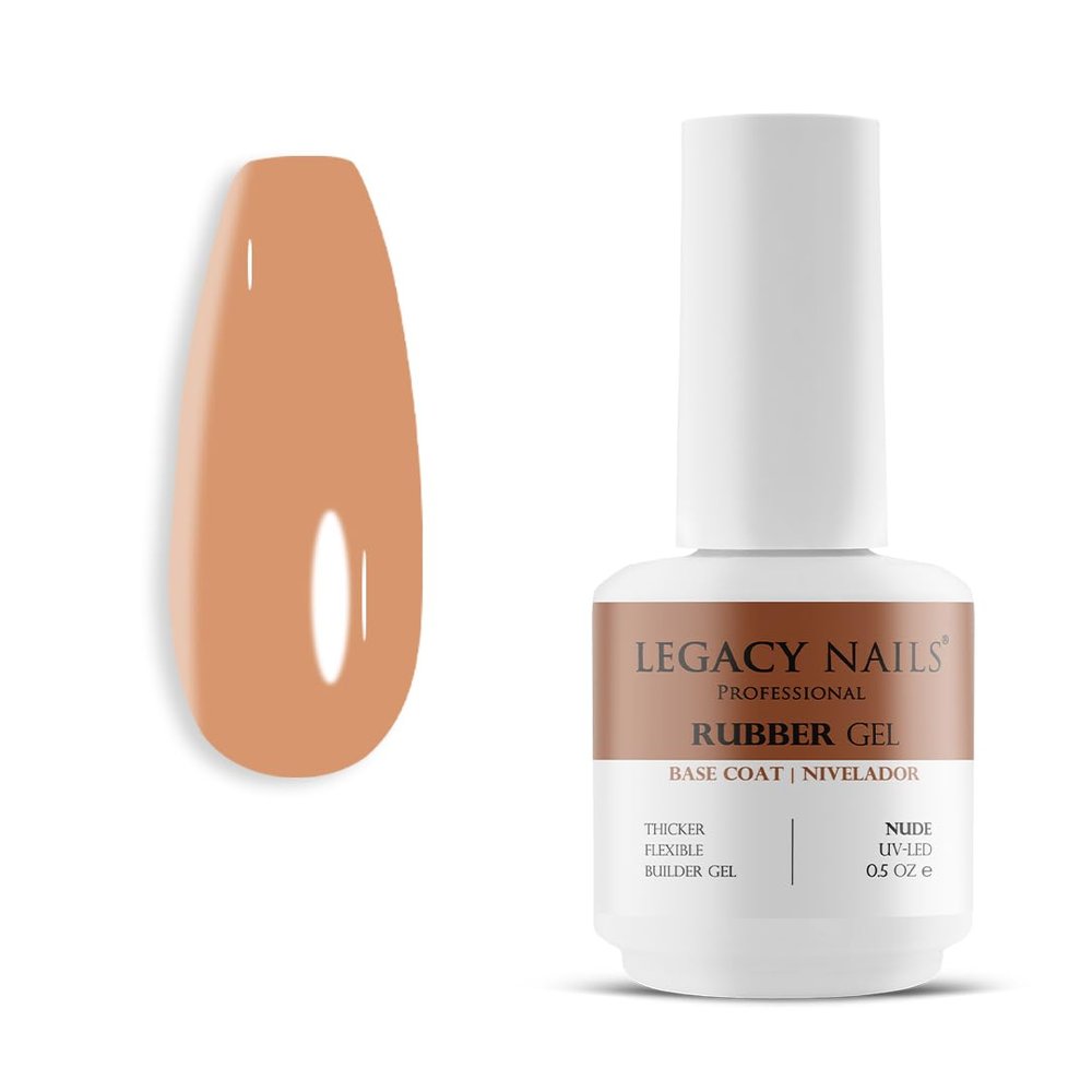 LEGACY NAILS Professional Rubber Gel Base-Coat 0.5 fl oz. Nivelador UV-LED Full Coverage Elastic Thick Flexible Gel Base Coat Builder (NUDE)