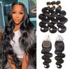 10A Brazilian Body Wave Bundles with Closure Human Hair (22 24 26+20) 3 Bundles with Closure HD Lace 4x4 Free Part 100% Unprocessed Virgin Remy Weave Hair Human Hair Bundles with Closure view 1
