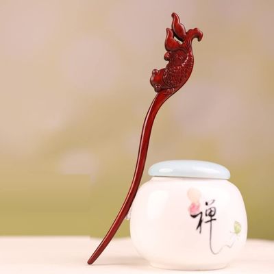 LIBERGA Wooden Hair Stick Handmade Carved Goldfish Shape Hair Chopsticks for Women Hair Accessories,Vintage Wood Chopsticks Hairpin for Buns