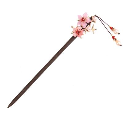 LIBERGA Wooden Hair Stick Pink Flower Hair Chopsticks for Women Hair Accessories,Faux Pearl Tassel Chopsticks Hairpin for Long Hair