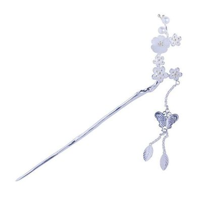 LIBERGA Women's Hair Stick for Long Hair,Silver Plated Plum Blossom Hair Chopsticks Butterfly Tassel Hair Accessory Hairpin for Buns