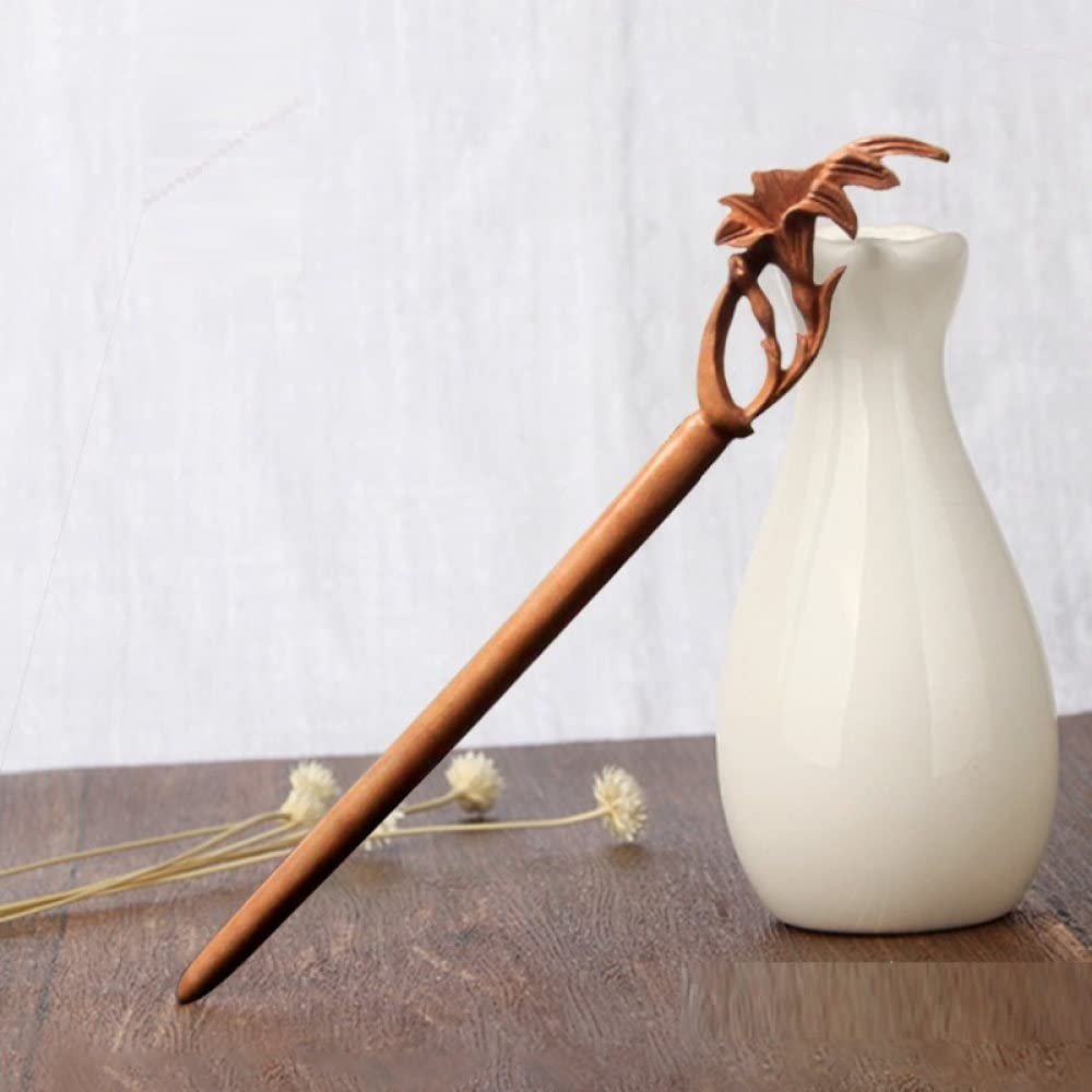 LIBERGA Wooden Hair Stick for Long Hair,Handmade Carved Hair Chopsticks Clips Flower Shape Hair Accessory Hairpin for Buns
