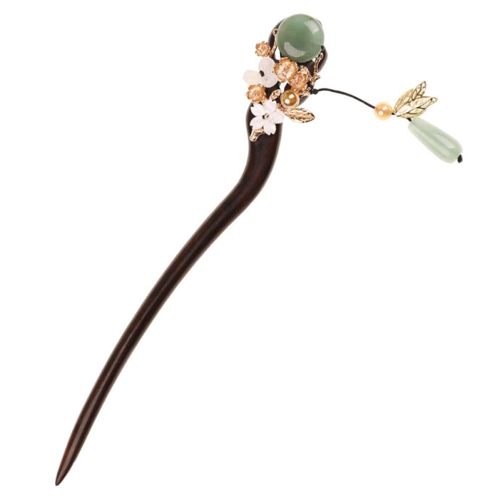 LIBERGA Wooden Hair Stick with Gift Box,Faux Jade Hair Chopsticks for Women Hair Accessories,Flower Decorative Chopsticks Hairpin for Buns