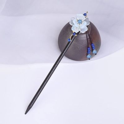 LIBERGA Wooden Hair Sticks for Buns,2 Pack,Beaded Tassel Hair Chopsticks Clips Flower Shape Hair Accessory Hairpin for Long Hair