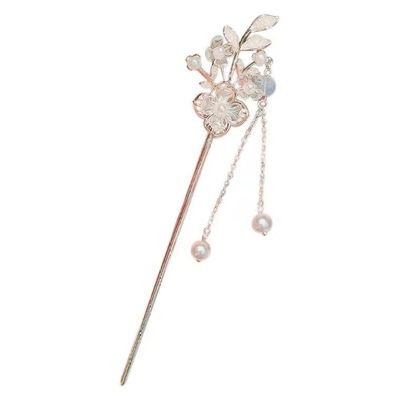 LIBERGA Metal Hair Sticks for Buns (2 Pack,Silver),Flower Shape Hair Chopsticks Clips Pearl Tassel Hair Accessory Hairpin for Long Hair