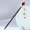 LIBERGA Wooden Hair Sticks for Buns,2 Pack,Red Flower Hair Chopsticks Clips Pearl Tassel Hair Accessory Hairpin for Bride Wedding Hairstyle view 1