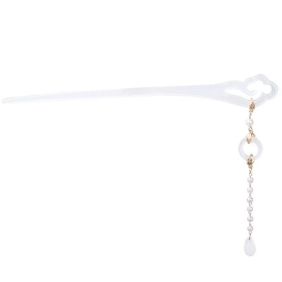 LIBERGA 2 Pack Chinese Hair Sticks for Buns,Pearl Tassel Hair Chopsticks Clips Simple Design Hair Accessory Hairpin for Women,White