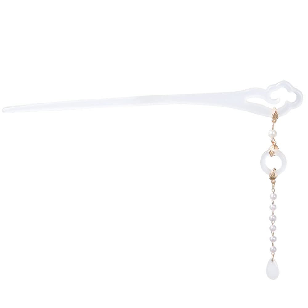 LIBERGA 2 Pack Chinese Hair Sticks for Buns,Pearl Tassel Hair Chopsticks Clips Simple Design Hair Accessory Hairpin for Women,White