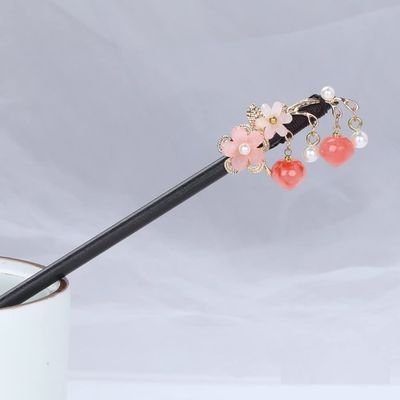 LIBERGA Wooden Hair Sticks for Buns,2 Pack,Flower Hair Chopsticks Clips Chinese Vintage Hair Accessory Hairpin for Long Hair