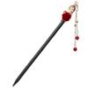 LIBERGA Wooden Hair Sticks for Buns,2 Pack,Red Flower Hair Chopsticks Clips Pearl Tassel Hair Accessory Hairpin for Bride Wedding Hairstyle view 1