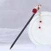 LIBERGA Wooden Hair Sticks for Buns,2 Pack,Red Flower Hair Chopsticks Clips Pearl Tassel Hair Accessory Hairpin for Bride Wedding Hairstyle view 2