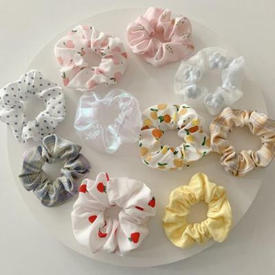 10 Pcs/Set Women Hair Band Colorful Polka Dot Fruit Pattern Hair Band for Girls Ponytail Holder Rubber Bands Hair Ties Hair Accessories (Colourful 5)