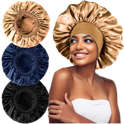 3PCS Extra Large Satin Bonnets for Sleeping, Hair Bonnets for Black Women Braids Curly Hair, F