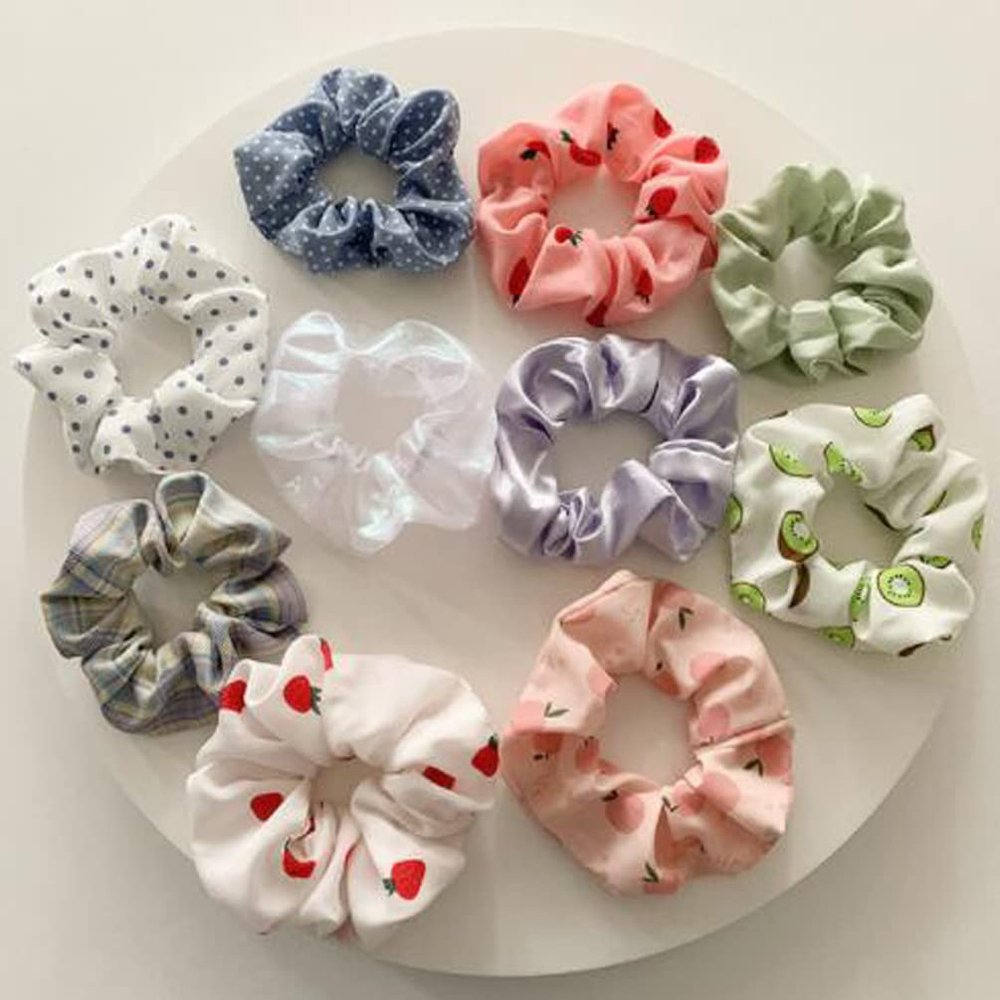 10 Pcs/Set Women Hair Band Colorful Polka Dot Fruit Pattern Hair Band for Girls Ponytail Holder Rubber Bands Hair Ties Hair Accessories (Colourful 6)
