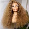 #27 Honey Blonde 13x4 HD Transparent Lace Front Human Hair Wigs 180% Density Brazilian Jerry Curly Remy Hair With Baby Hair Glueless Natural Hairline Bleached Knots for Women 24 Inch view 3