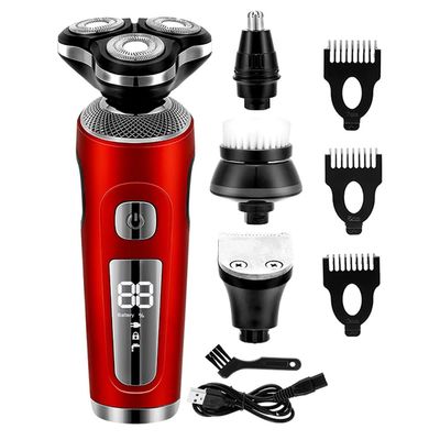 Electric Razor for Men, 4 in 1 Electric Shaver 3D Floating Cutters USB Fast Charge Shaving Razor Machine for Men Blades Portable Beard Trimmer Clipper ( Color : Red )