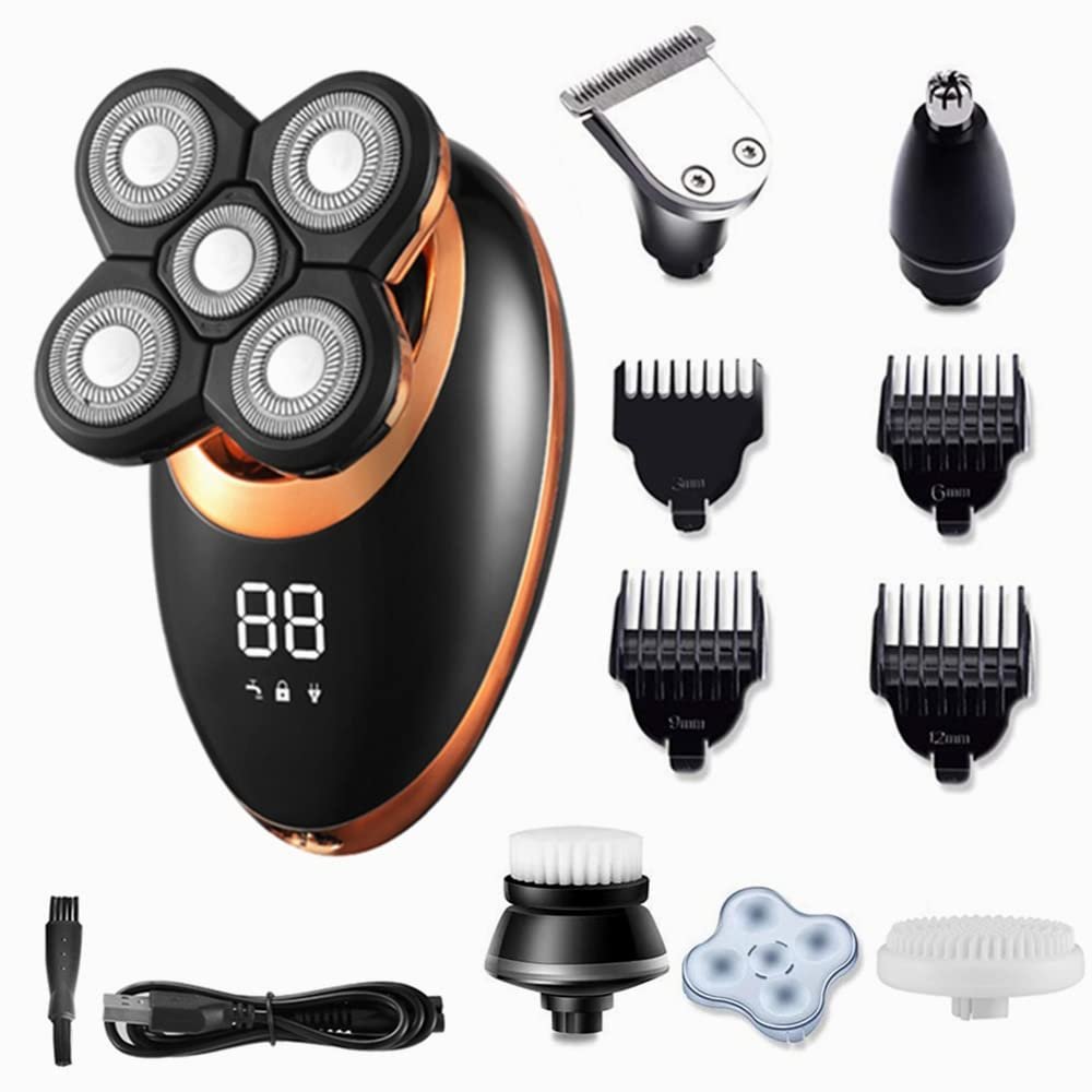 Electric Razor for Men, Electric Shaver Rechargeable Electric Razor Rotary Beard Trimmer Shaving Machine for Men Beard Razor Wet-Dry Dual Use 5-Blade