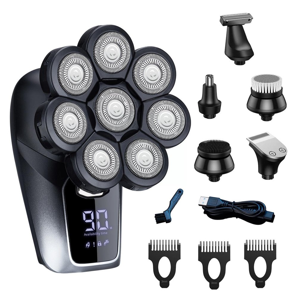 Electric Razor for Men, 8D Face Head Electric Shavers For Bald Men Electric Bald Head Shaver With Nose Hair Trimmer Waterproof Rotary Shave