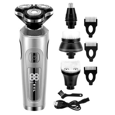 Electric Razor for Men, 4 in 1 Electric Shaver 3D Floating Cutters USB Fast Charge Shaving Razor Machine for Men Blades Portable Beard Trimmer Clipper (Color : Silver)