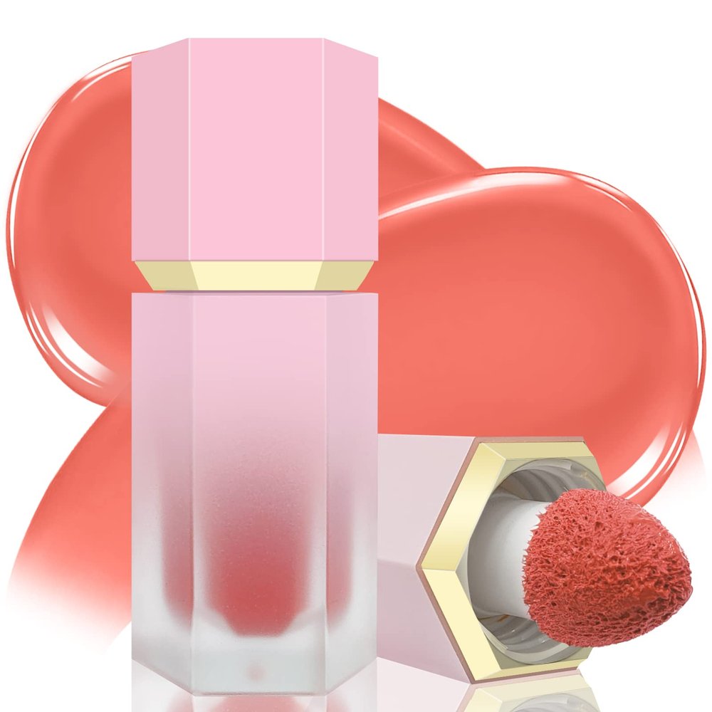 BEFIVECOK Liquid Blush for Cheeks, Soft Cream Blush with Cushion Applicator, Dewy Finish Matte Velvet Texture, High-Pigmented Blendable, Long-Wearing Rubor Makeup | #04 EBULLIENT-Cool Pink