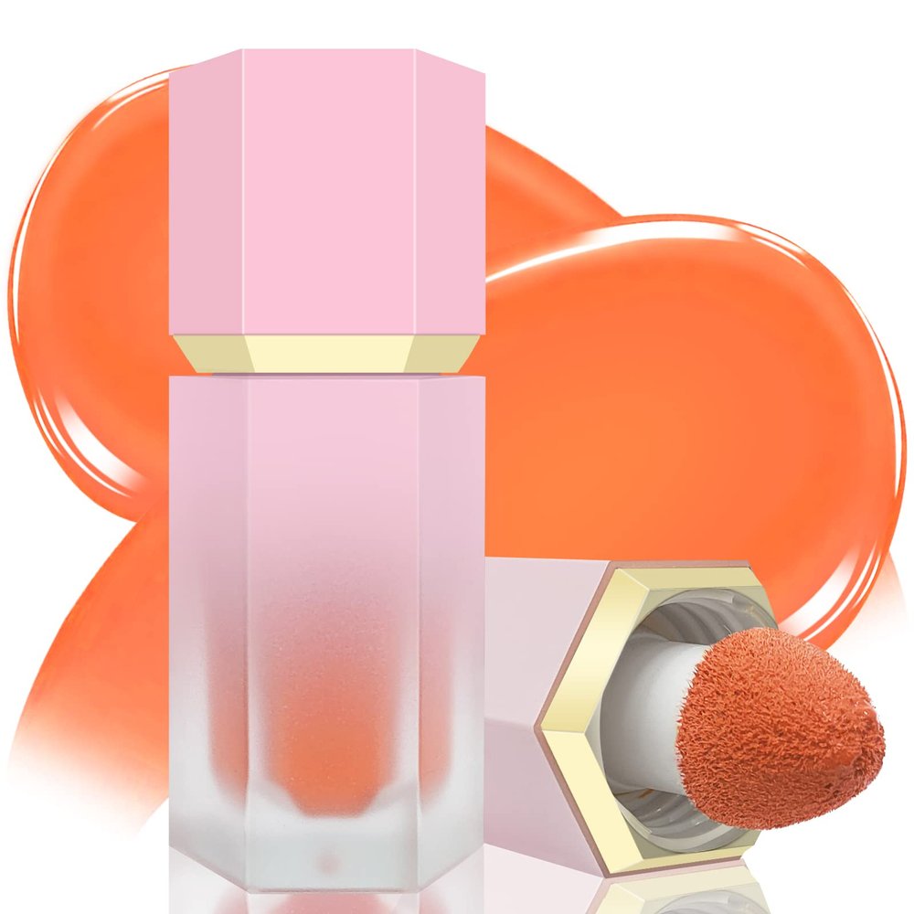 BEFIVECOK Liquid Blush for Cheeks, Soft Cream Blush with Cushion Applicator, Dewy Finish Matte Velvet Texture, High-Pigmented Blendable, Long-Wearing Rubor Makeup | #05 ENERGETIC-Coral Orange