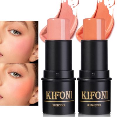 LSxia 2 Pcs Cream Blush Stick Makeup Kit, Natural Shimmer & Matte Wand for Cheeks, Lightweight Blendable Silky Cream Makeup - #02 Soft Pink #03 Coral Orange