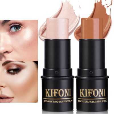 LSxia 2 Pcs Cream Contour Stick Makeup Kit, Cream Highlighter Stick & Contour Bronzer Stick for Cheeks, Lightweight Blendable Smooth -Highlighter & Bronzer (#04 Light Rose Gold #07 Coffee)