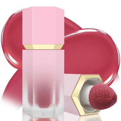 BEFIVECOK Liquid Blush for Cheeks, Soft Cream Blush with Cushion Applicator, Dewy Finish Matte Velvet Texture, High-Pigmented Blendable, Long-Wearing Rubor Makeup | #07 ELEGANT-Deep Rose
