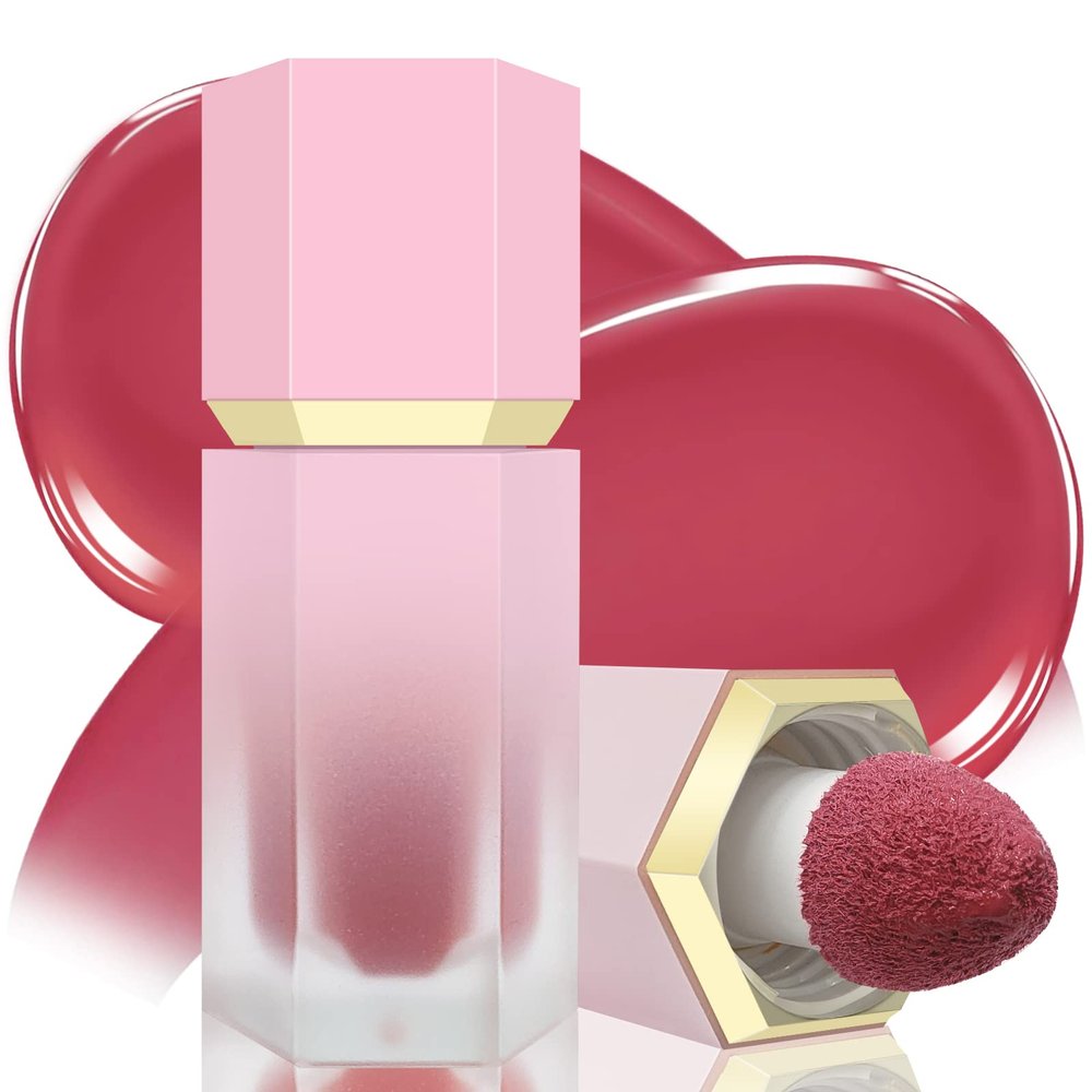 BEFIVECOK Liquid Blush for Cheeks, Soft Cream Blush with Cushion Applicator, Dewy Finish Matte Velvet Texture, High-Pigmented Blendable, Long-Wearing Rubor Makeup | #07 ELEGANT-Deep Rose