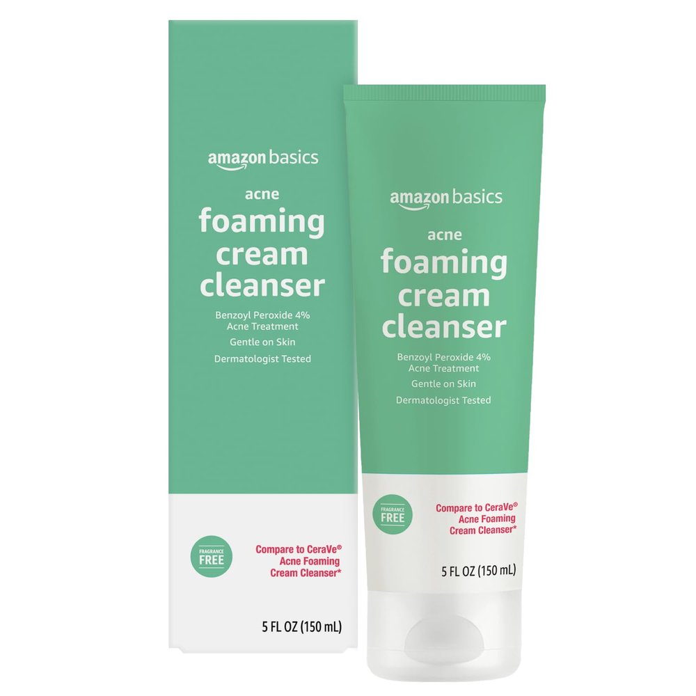 Amazon Basics Acne Cream Cleanser with 4% Benzoyl Peroxide, 5 Fluid Ounces, 1-Pack