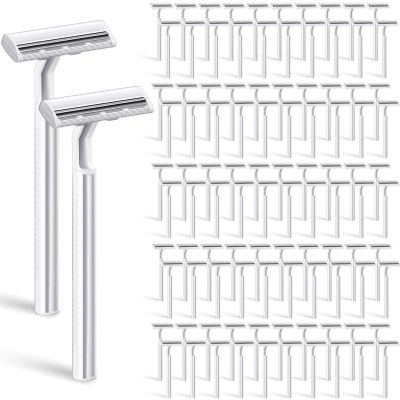 100 Pieces Disposable Razors Bulk for Women Individually Wrapped Twin Blades Shaving Razor Women Razors for Shaving Safety Hotel Guest House Travel Home Use Portable, White