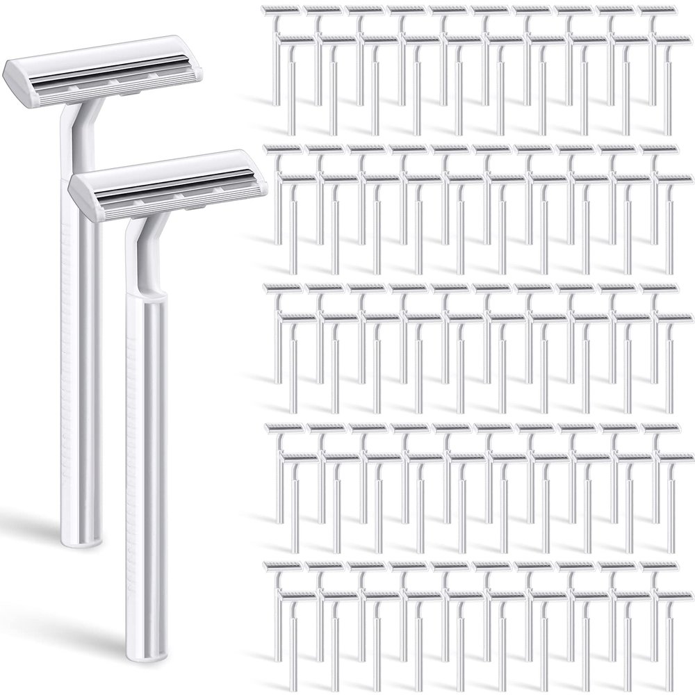 100 Pieces Disposable Razors Bulk for Women Individually Wrapped Twin Blades Shaving Razor Women Razors for Shaving Safety Hotel Guest House Travel Home Use Portable, White