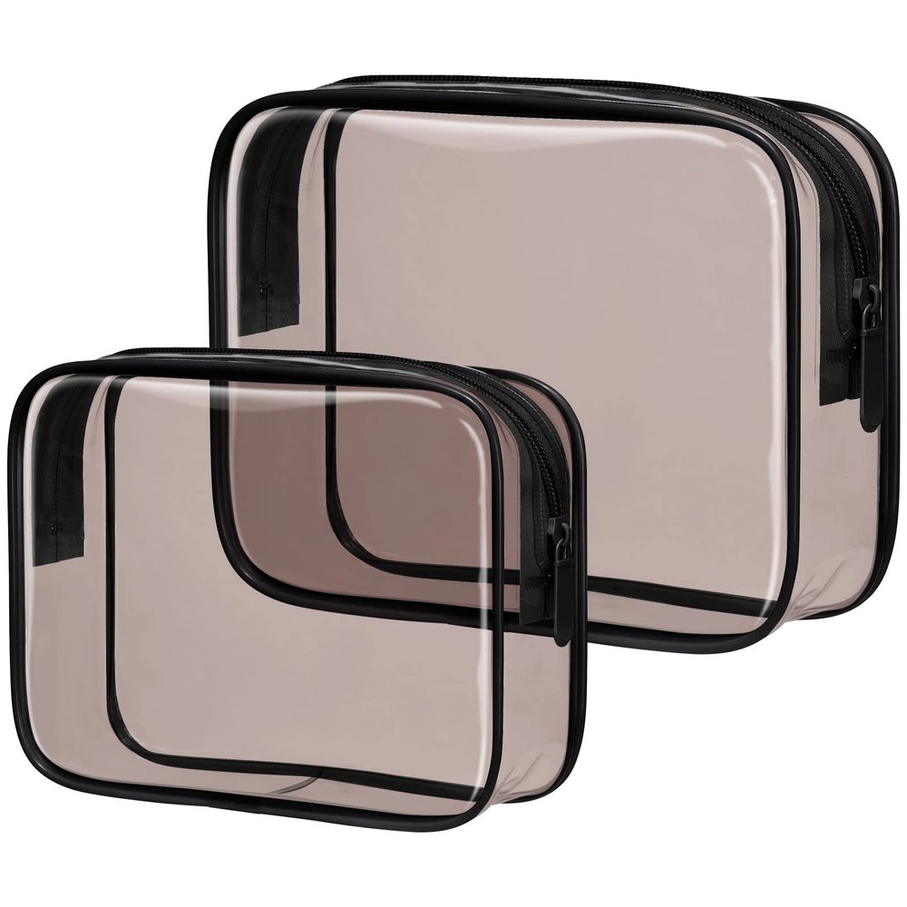 PACKISM Clear Makeup Bags - Well-made Clear Toiletry Bags for Traveling, Water-resistant Tsa Approved Toiletry Bag with Zipper Holds Small Items for Organization Fit Travel Essentials, Black Brown