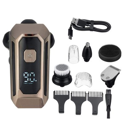 Electric Razor for Men, 5 In 1 Floating Head Electric Shaver Razor Shaving Beard Machine for Men Dry Wet Beard Nose Ear Hair Trimmer Rechargeable (Color : Gray)
