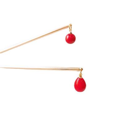 SUKKCCNO 14k Gold-plated Elegant Women's Hairpin Color Retaining Handmade Jewelry Red Round Bead Beads Beads Hairpin Classic Simple Vintage Hairpin Daily Versatile