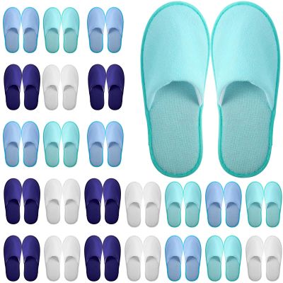 Geyoga 24 Pairs Disposable Slippers for Guests Bulk 2 Size Cotton Soft Spa Hotel House Slippers for Women Men Wedding Party Shoeless Home Indoor Travel(Blue,M)