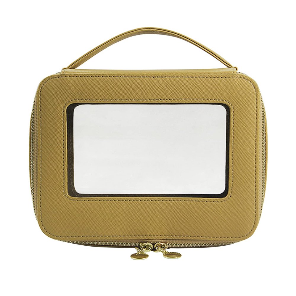 Altsuceser Transparent Visible Travel Toiletry Bag wih Zippers Clear Makeup Artist Large Bag Diaper Case Luggage Organizer Storage Toiletries Cosmetic Pouch Makeup Bags Apricot