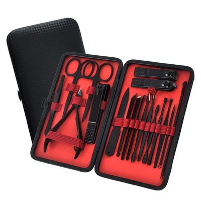 18-in-1 Manicure Set - Stainless Steel Nail Care Kit - Professional Toenail Clipper and Pedicure Tools - Includes Cuticle Trimmer, Nail Scissors, Thick Nail Cutter, and more - Black and Red