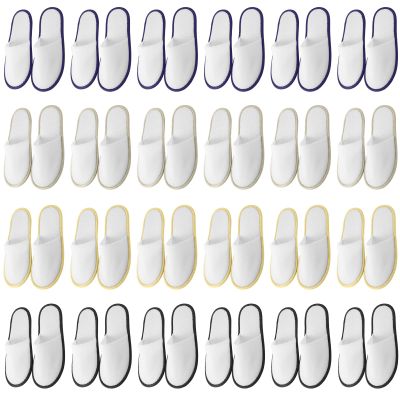 Geyoga 24 Pairs Disposable Slippers for Guests Bulk 2 Size Cotton Hotel Spa House Slippers for Graduation Wedding Party Shoeless Home Travel Individually Wrapped(Gray, Black, Khaki, Blue Border)