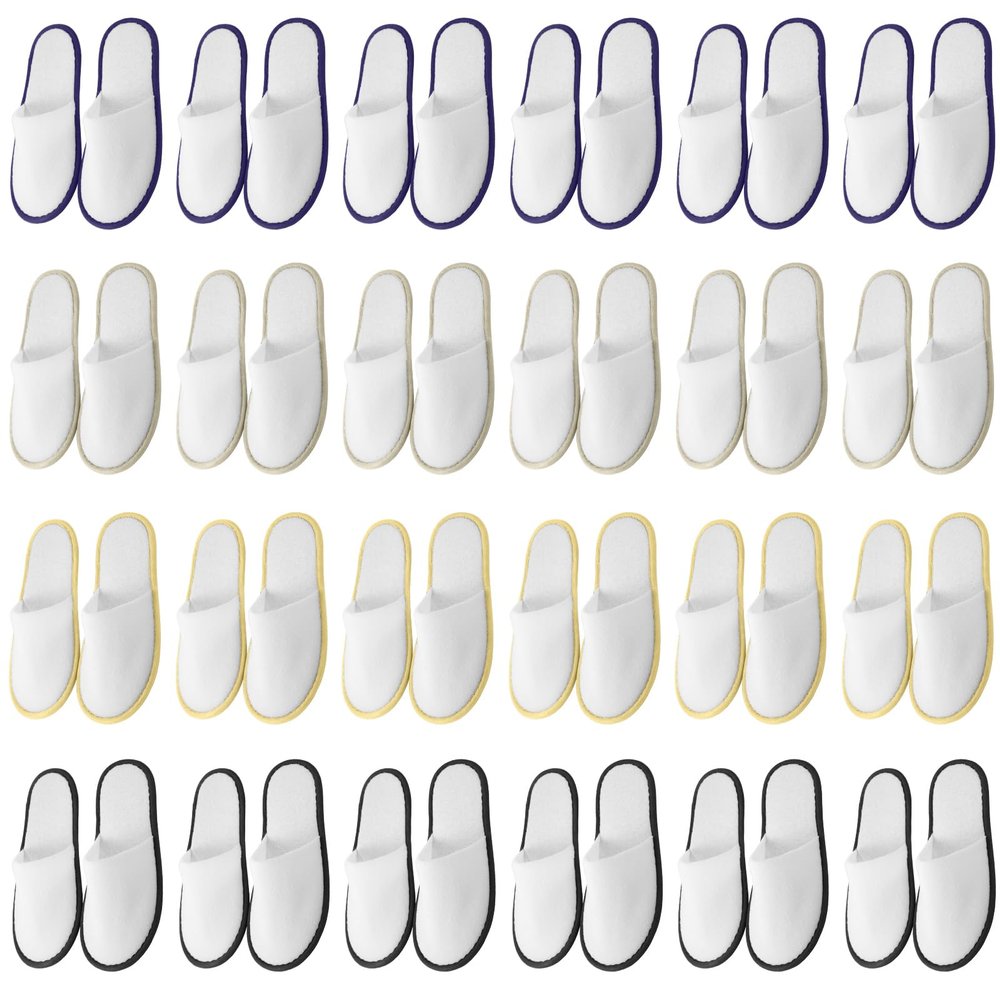 Geyoga 24 Pairs Disposable Slippers for Guests Bulk 2 Size Cotton Hotel Spa House Slippers for Graduation Wedding Party Shoeless Home Travel Individually Wrapped(Gray, Black, Khaki, Blue Border)