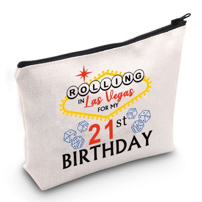JXGZSO Las Vegas Zipper Makeup Bags Rolling in Vegas for My 21st Birthday Vegas Birthday Travel Toiletry Bag (Las Vegas 21st BAG)