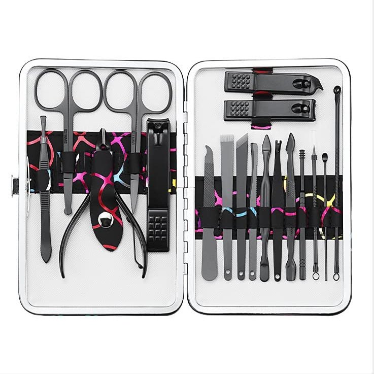 18-in-1 Manicure Set - Stainless Steel Nail Care Kit - Professional Toenail Clipper and Pedicure Tools - Includes Cuticle Trimmer, Nail Scissors, Thick Nail Cutter, and more - Rainbow color
