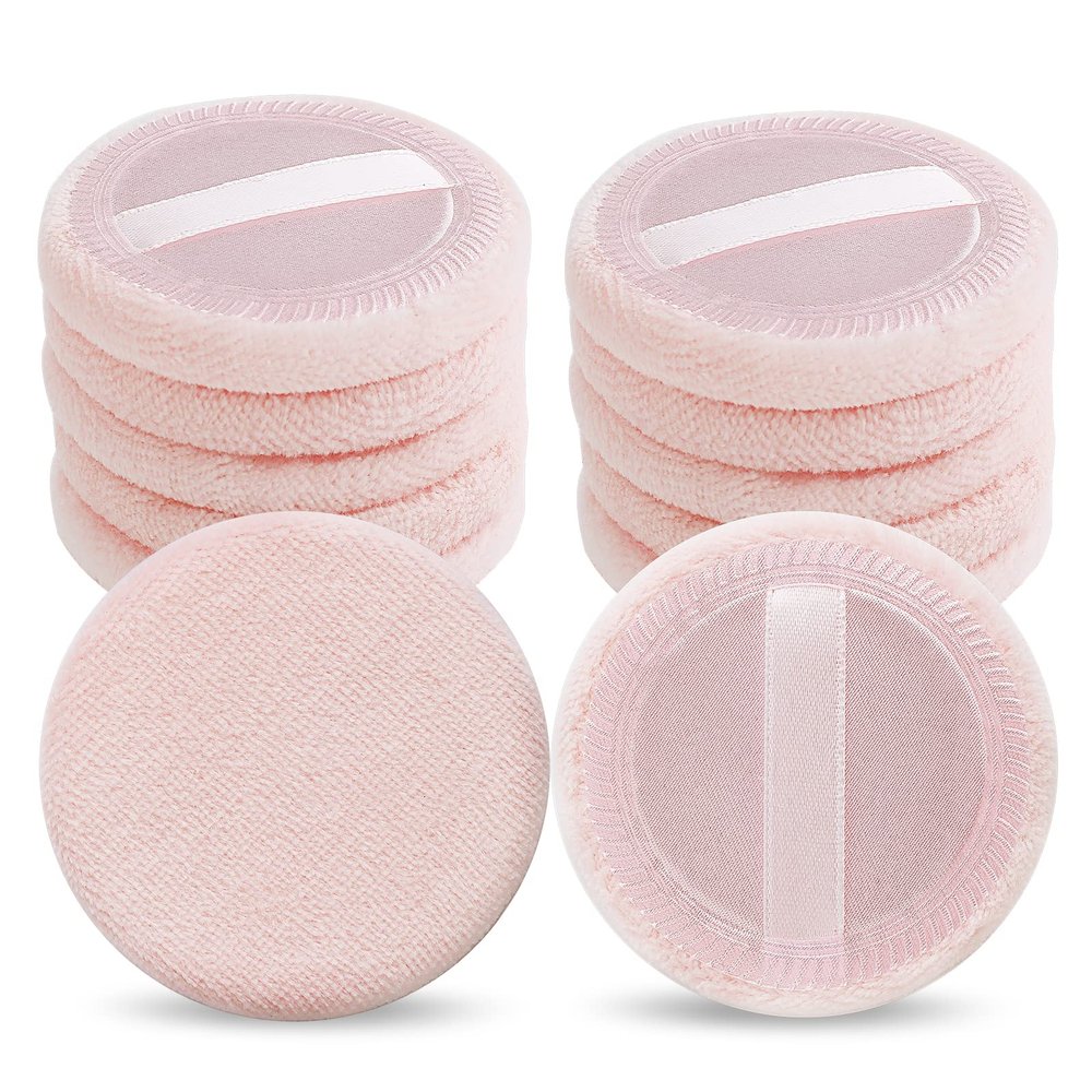WLLHYF 12PCS Makeup Powder Puffs Pink Cotton Powder Puffs Round Powder Puff for Makeup Face Powder Velour Puffs for Loose Powder Washable (pink)