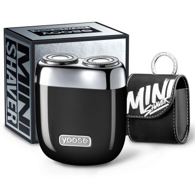 yoose Alloy Mini Shaver, Portable Electric Razor for Men, IPX7 Waterproof, Dry Shave, USB-C Rechargeable, Easy to Clean Magnetic Detachable Head, Cordless Electric Shaver, 60 Mins Runtime, Black