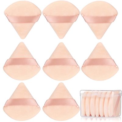 8 Pcs Cotton Powder Puff Face,JASSINS Triangle super soft Both dry and wet Makeup Setting Puff,For Concealer/Loose Powder/Body Powder/Foundation/Blush Makeup Sponge Set (Nude)