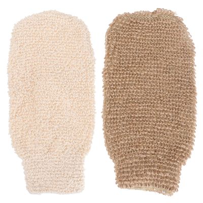 Mobestech 2pcs Jute Woven Bath Gloves for Exfoliation and Cleaning Shower Scrub Mitts Styles for Deep Skin Massage and Blood Circulation Enhancement